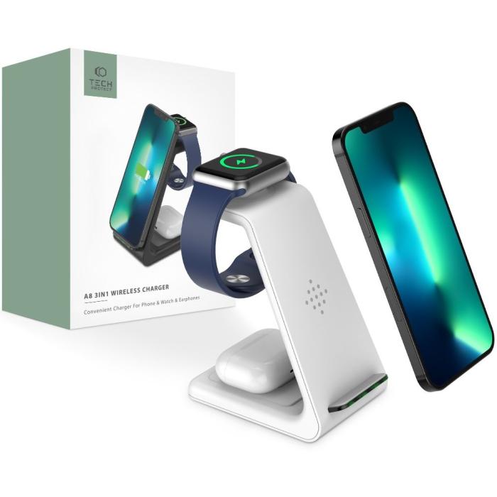 Bild 1, Tech-Protect 3in1 Trådlös Laddare Apple Vit