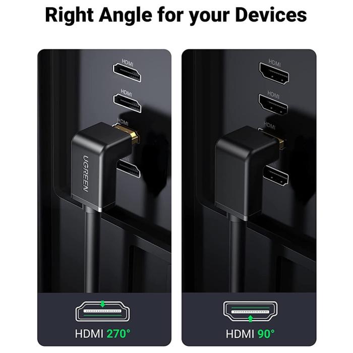 Bild 5, UGREEN 1.5m 270° 4K 60Hz HDMI - HDMI Kabel Elbow Svart