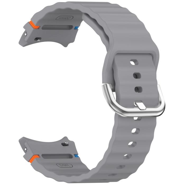 Bild 2, Galaxy Watch 5/5 Pro/6/7/FE Armband Silikon Wave Design Grå
