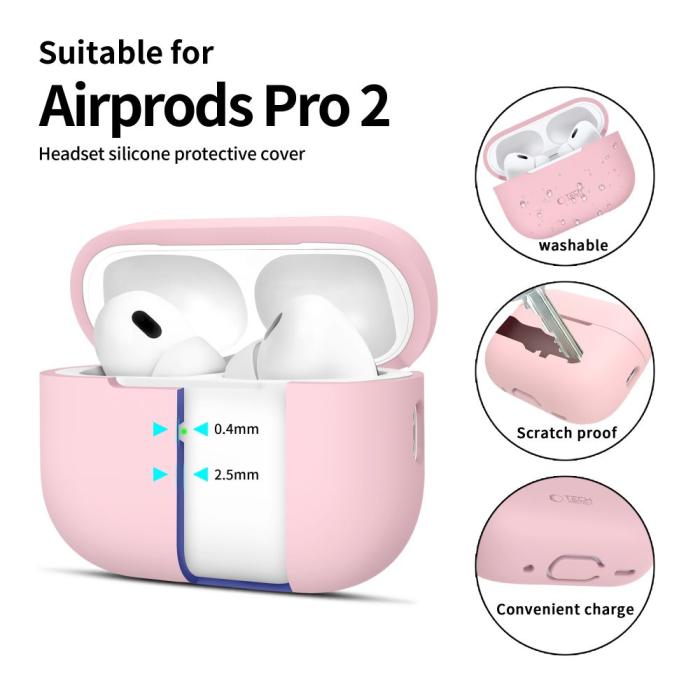 Bild 2, Tech-Protect AirPods Pro 1/2 Skal Silikon Dusty Pink