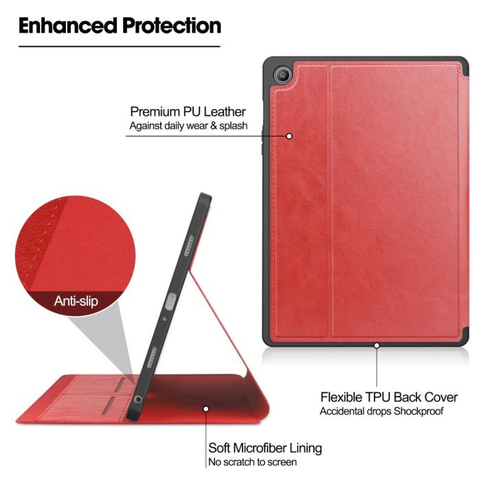 Bild 4, Galaxy Tab S9 FE Fodral Business Läder Pennhållare Röd