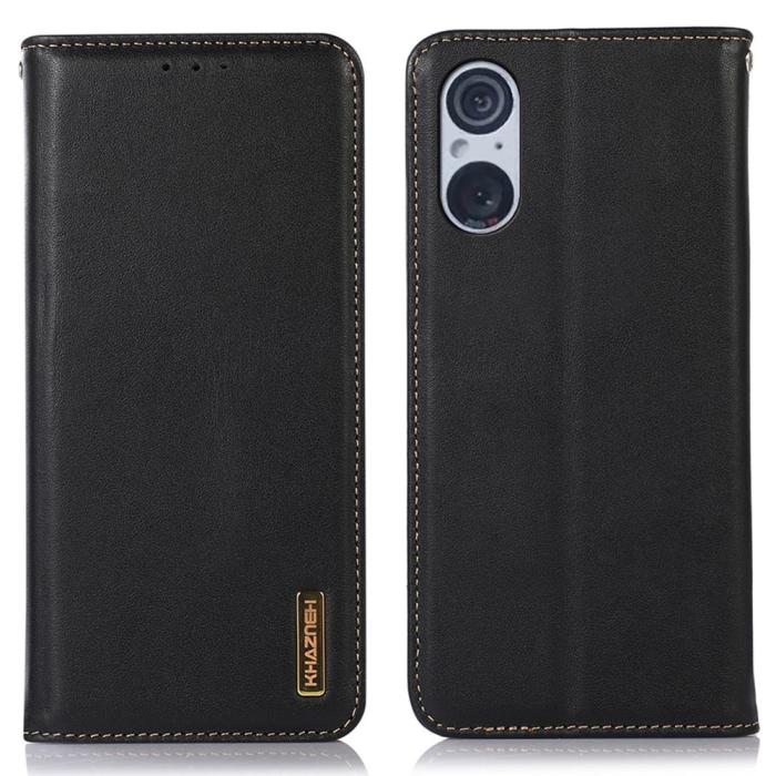 Bild 1, KHAZNEH Sony Xperia 5 V Fodral RFID Äkta Läder Svart