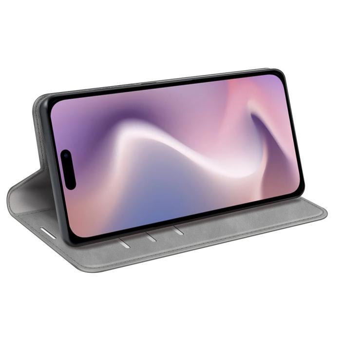 Bild 3, iPhone 16 Pro Fodral Flip Läder Grå