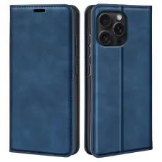 iPhone 16 Pro Fodral Flip L&auml;der Bl&aring;