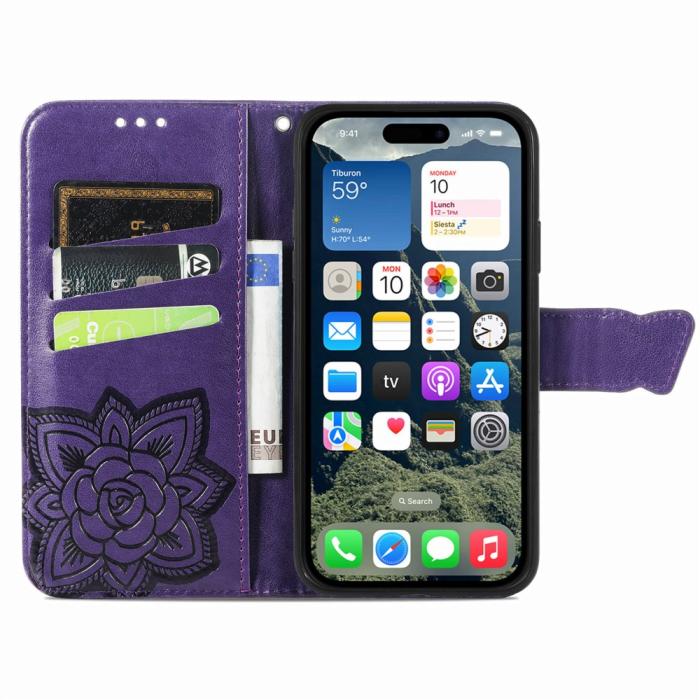 Bild 3, iPhone 17e / 16e Fodral Med Fjäril Tryck Lila