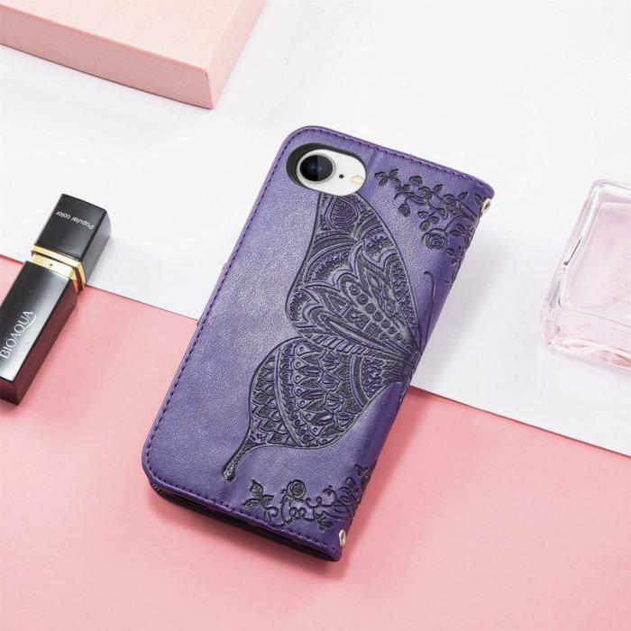 Bild 6, iPhone 17e / 16e Fodral Med Fjäril Tryck Lila