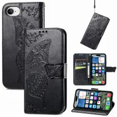 iPhone 17e / 16e Fodral Med Fj&auml;ril Tryck Svart