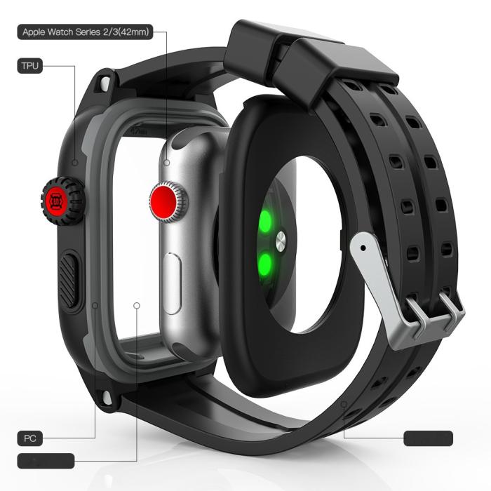 Bild 2, ShellBox Armband Apple Watch 42 mm Vattentätt Skal Svart