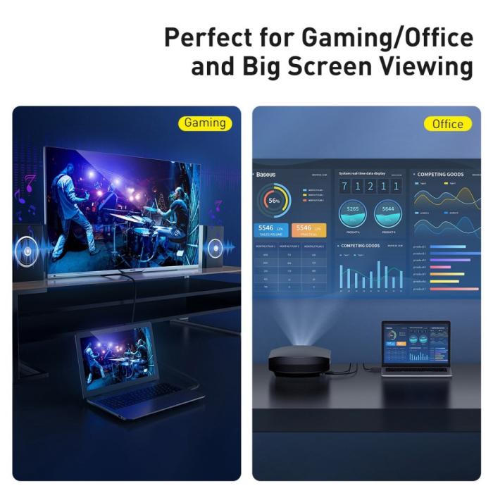 Bild 6, Baseus 75cm 4K 60Hz HD HDMI - HDMI 2.0 Kabel Svart