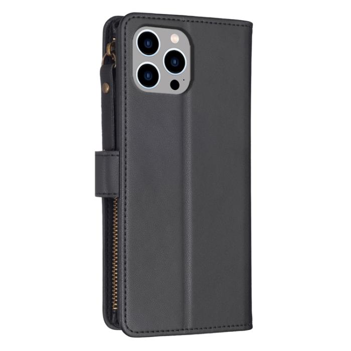 Bild 3, iPhone 15 Pro Max 9-Kort Multifunktionellt Läder Fodral Svart