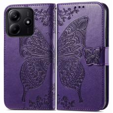 Xiaomi Redmi Note 14 5G Fodral L&auml;der Fj&auml;ril Tryck M&ouml;rk Lila