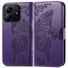 Xiaomi Redmi Note 14 5G Fodral L&auml;der Fj&auml;ril Tryck M&ouml;rk Lila