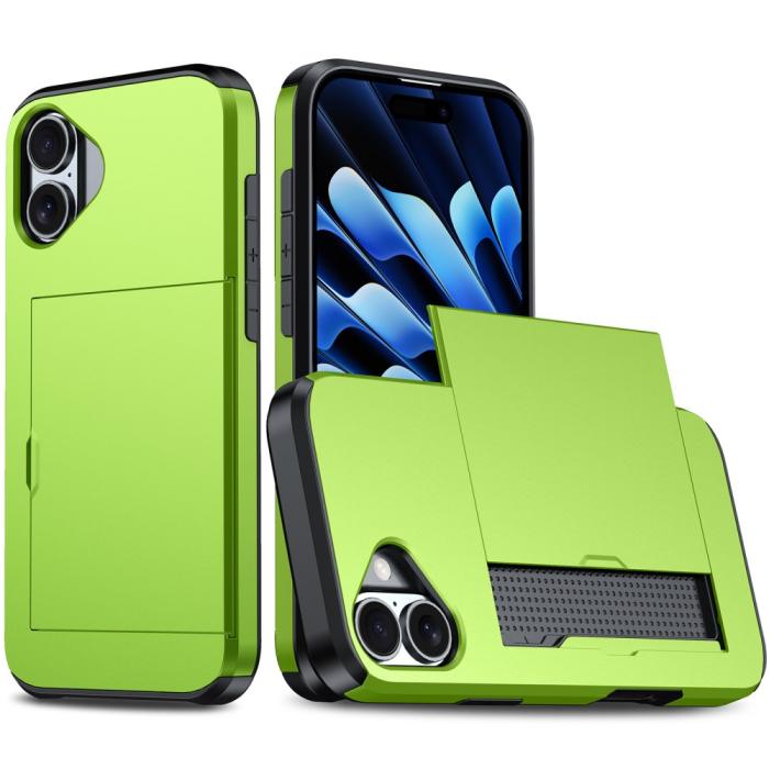 Bild 1, iPhone 16 Skal Hybrid Med Kortfack Grön