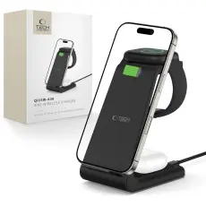 Tech-Protect 15W Qi 3in1 Tr&aring;dl&ouml;s Laddare Apple Svart