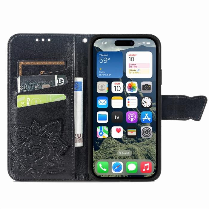 Bild 3, iPhone 17e / 16e Fodral Med Fjäril Tryck Svart