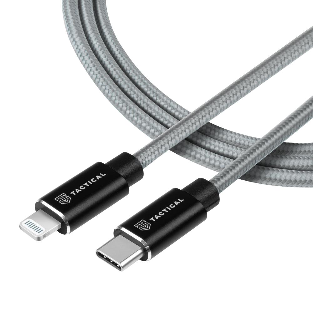 Tactical 2m 20W MFi USB-C - Lightning Laddkabel Nylon Grå