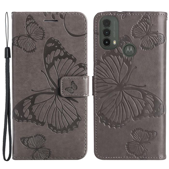 Bild 1, Motorola Moto E20 / E40 Fodral Fjäril Tryck Grå