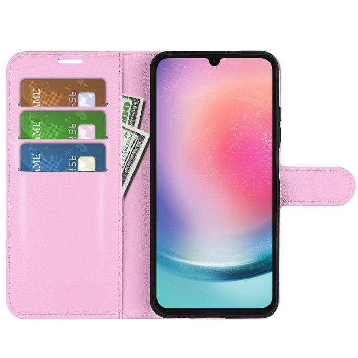 Bild 2, Samsung Galaxy A16 Fodral Litchi Läder Ljus Rosa