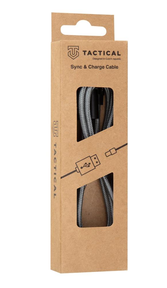 Tactical 2m 15W 3A USB-C Laddkabel Nylon Grå