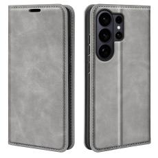 Samsung Galaxy S26 Ultra Fodral Flip Skin Touch L&auml;der Gr&aring;