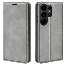 Samsung Galaxy S26 Ultra Fodral Flip Skin Touch L&auml;der Gr&aring;