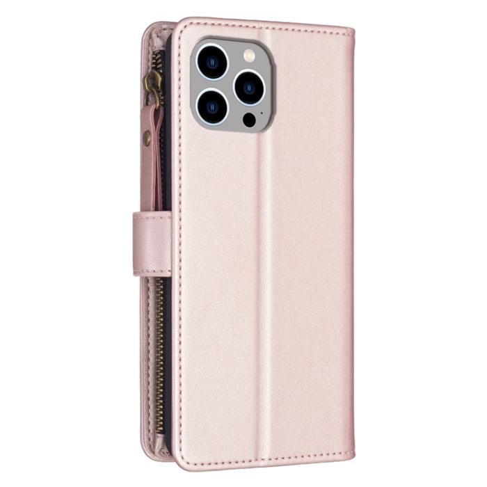 Bild 3, iPhone 15 Pro Max 9-Kort Multifunktionellt Läder Fodral Roséguld