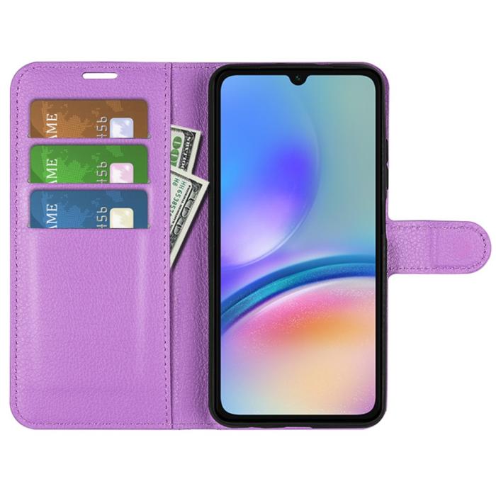 Bild 2, Samsung Galaxy A05s 4G Fodral Litchi Läder Lila