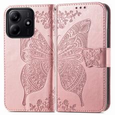 Xiaomi Redmi Note 14 5G Fodral L&auml;der Fj&auml;ril Tryck Ros&eacute;guld
