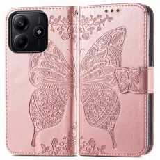 Xiaomi Redmi Note 14 5G Fodral L&auml;der Fj&auml;ril Tryck Ros&eacute;guld