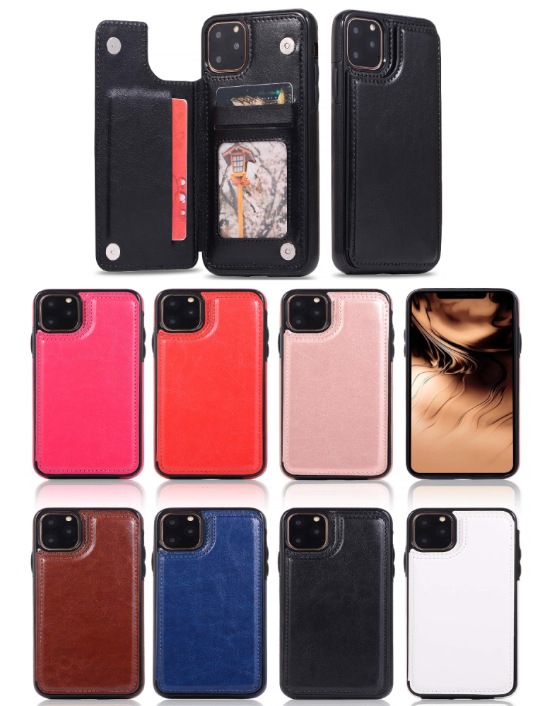 iPhone 11 Pro Max - Läderskal med kortfack - Rosa