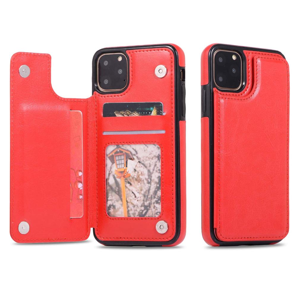 iPhone 11 Pro Max - Läderskal med kortfack - Röd