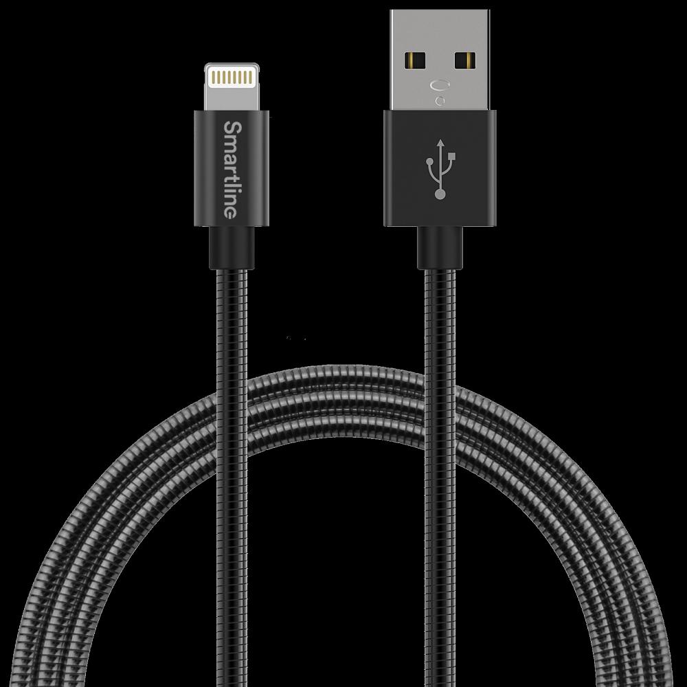 Smartline 1m Lightning MFi Laddningskabel Metallic Svart