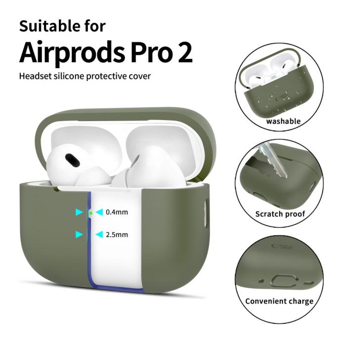 Bild 2, Tech-Protect AirPods Pro 1/2 Skal Silikon Olive Green