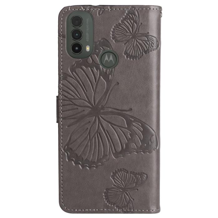 Bild 4, Motorola Moto E20 / E40 Fodral Fjäril Tryck Grå