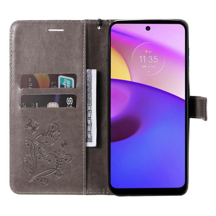 Bild 5, Motorola Moto E20 / E40 Fodral Fjäril Tryck Grå