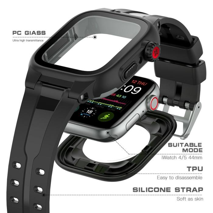 Bild 2, ShellBox Armband Apple Watch 44 mm Vattentätt Skal Svart