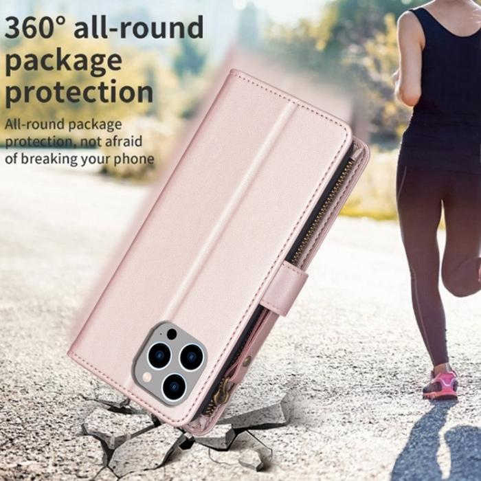 Bild 6, iPhone 15 Pro Max 9-Kort Multifunktionellt Läder Fodral Roséguld
