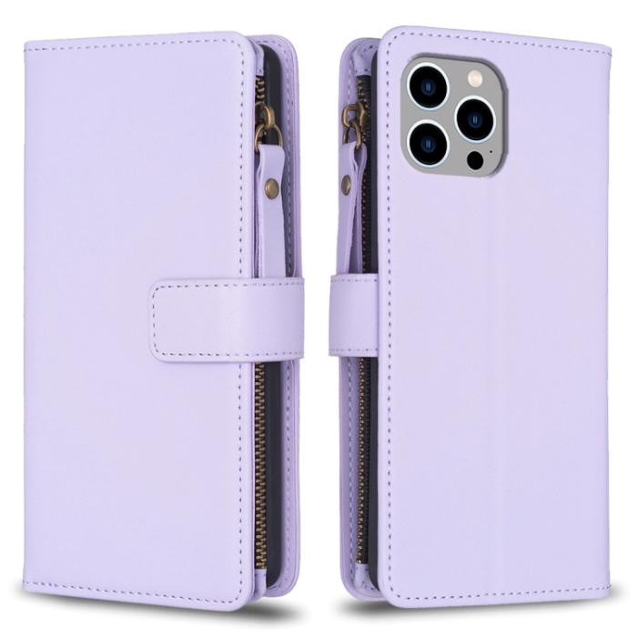 Bild 1, iPhone 15 Pro Max 9-Kort Multifunktionellt Läder Fodral Lila