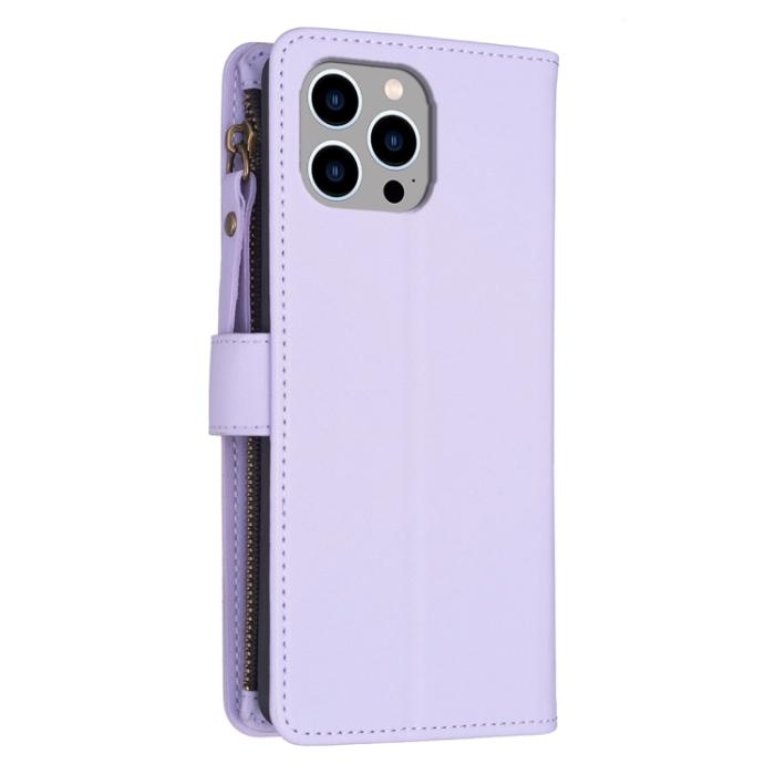 Bild 3, iPhone 15 Pro Max 9-Kort Multifunktionellt Läder Fodral Lila