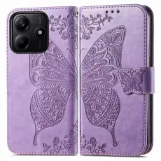 Xiaomi Redmi Note 14 5G Fodral L&auml;der Fj&auml;ril Tryck Lila