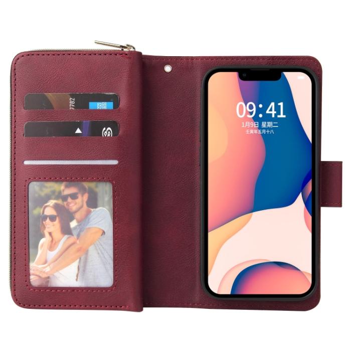 Bild 4, iPhone 14 Plus Fodral 9-Kort Multifunktionell Vinröd