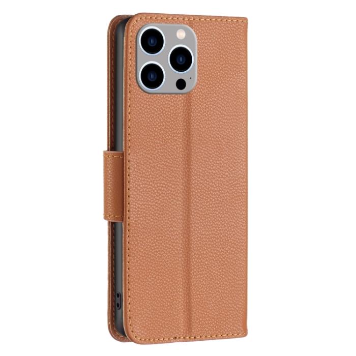 Bild 3, iPhone 15 Pro Max Fodral Litchi Shark Läder Brun
