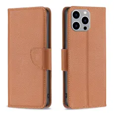 iPhone 15 Pro Max Fodral Litchi Shark Läder Brun
