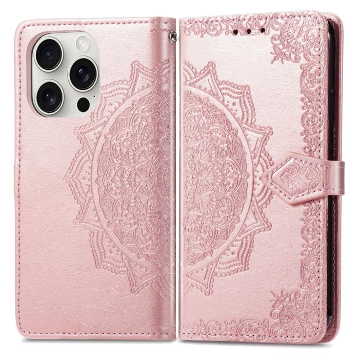 Bild 1, iPhone 16 Pro Max Fodral Mandala Läder Roséguld