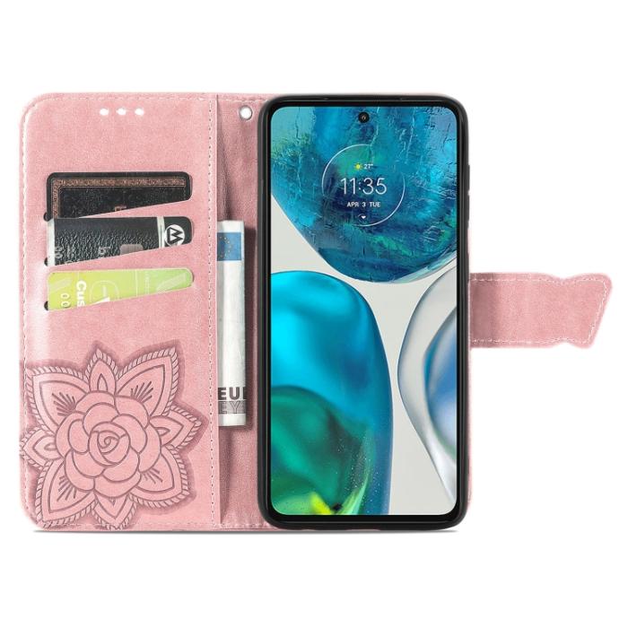 Bild 3, Motorola Moto G52/G82 Fodral Fjäril Tryck Roséguld