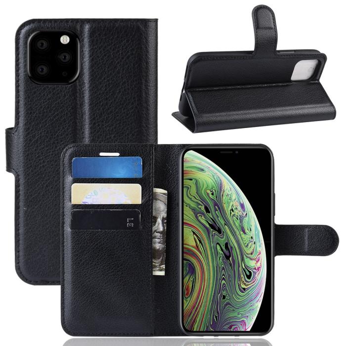Bild 1, iPhone 11 Pro Fodral Litchi Läder Svart