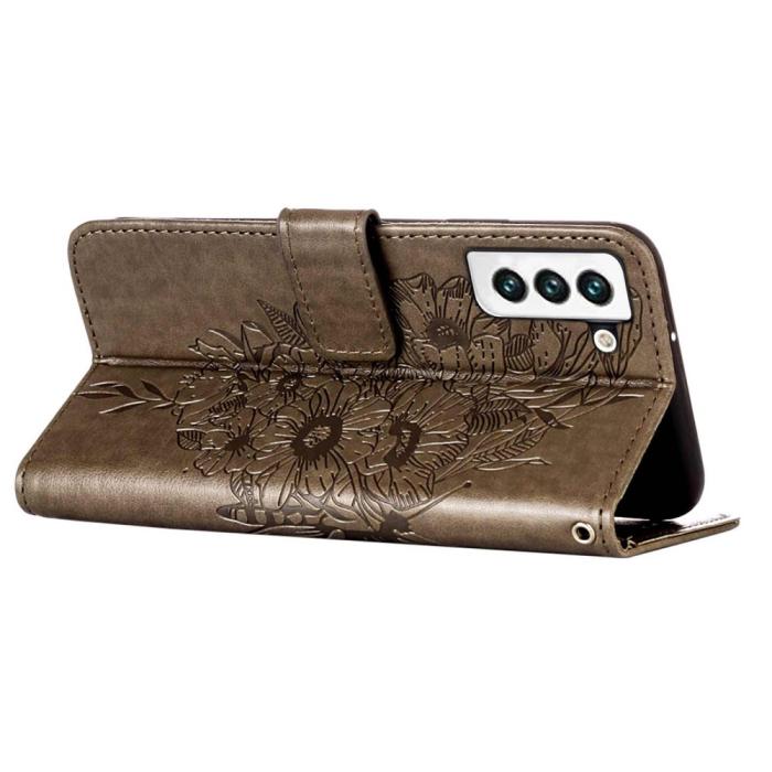 Bild 4, Samsung Galaxy S23 Fodral Fjäril Tryck Grå