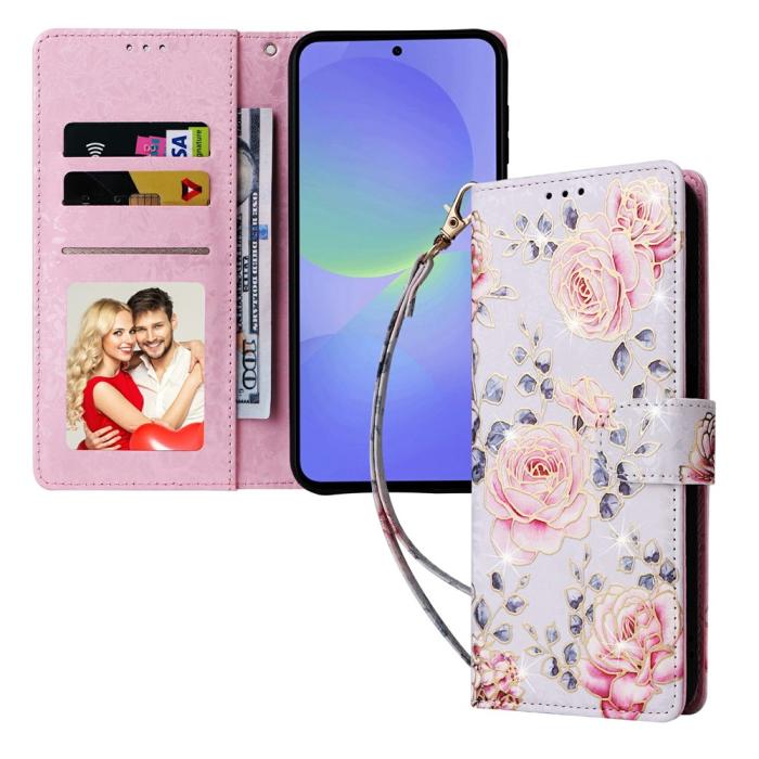 Bild 5, Samsung Galaxy A37 5G Fodral RFID Läder Rosa Blommor