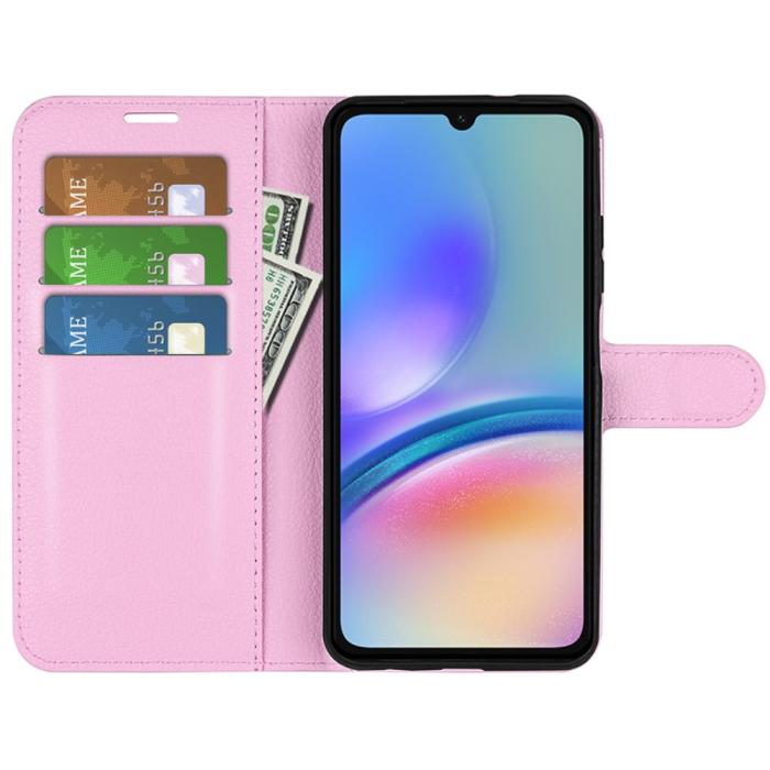 Bild 2, Samsung Galaxy A05s 4G Fodral Litchi Läder Ljus Rosa
