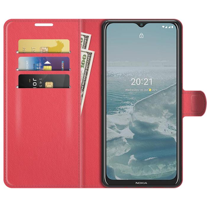 Bild 4, Nokia G10 / G20 Fodral Litchi Läder Röd